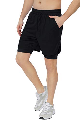 image for Yidarton Men's Sports Shorts 2-in-1 Running Gym Workout Quick Drying B