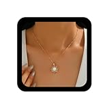 Xduargs Boho Crystal Sun Necklace Vintage Sunburst Pendant Necklace Gold Sunshine Necklaces Opal Moonstone Necklaces Chain for Women