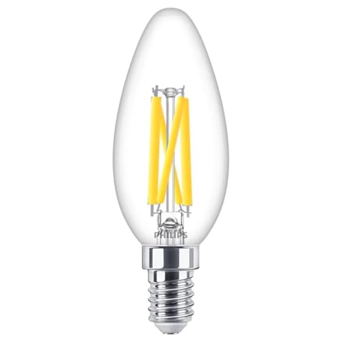 Image of Philips LED Candle SES E14 Clear 3.4W Dimmable LED Bulb – DimTone Very Warm White 2200K–2700K, CRI 90+, 40W Incandescent Replacement, Decorative Filament Lamp