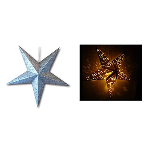XL 3D stjärna LED upplyst med 15 lysdioder 60 cm diameter julstjärna fönster dekoration belysning jul batteridriven (silver)