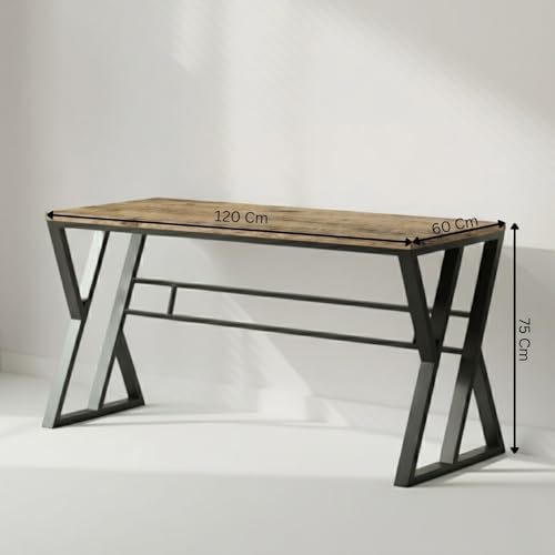 Image of TEKAVO Jimmy Study Table for Home & Office | Computer Table for Home pc | Wooden Gaming Workstation Desk with Heavy Duty Metal | 120 cm Table | Forest Wood, Metal | DIY