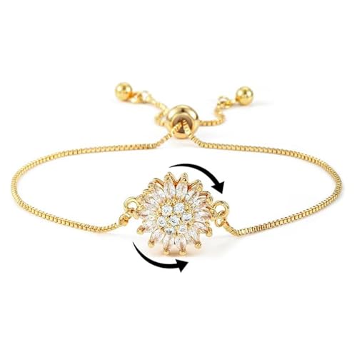 Spinning Sunflower Bracelet for Women Adjustable Flowers Rhinestone Fidget Bracelet Sparkly Flowers Anxiety Wrist Bracelets Cubic Zircon Sunflowers Statement Bracelets Worry Relieving Jewelry Accessorie Gifts