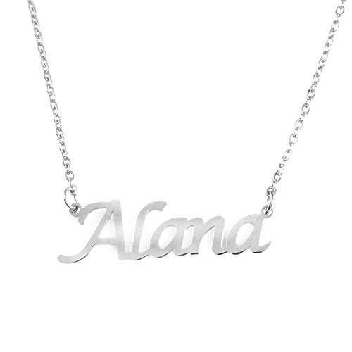 Kigu Alana - Collar con nombre personalizado y cadena ajustable, color plateado