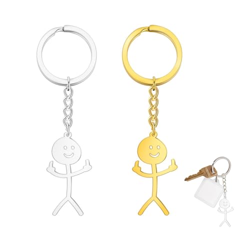 portachiavi divertenti portachiavi auto Smiley Face Figurina linguaggio dei segni portachiavi dito portachiavi legami regali stupidi carino tendenza borsa auto chiave ciondolo coppia regalo,2 Pcs