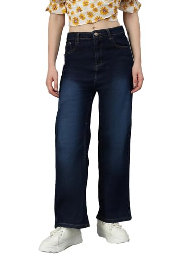 Image of KOTTY Womens Solid High Rise Cotton Lycra Blend Relaxed Fit Jeans