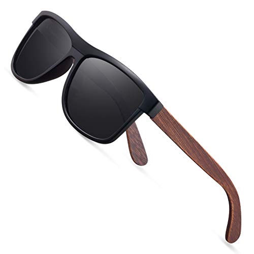 Preisvergleich Produktbild wearPro Sonnenbrille Herren Polarisierte Walnussholz Holz Männer Frauen Sonnenbrillen UV400 Mode für das Reisen mit polarisierten Gläsern W1003 (W MBlack)