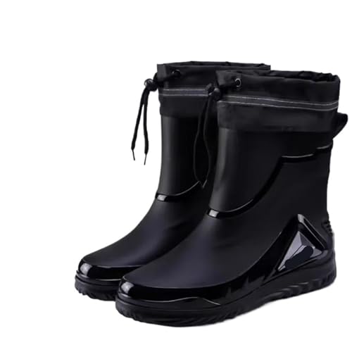 Botas de Agua Hombre Zapatos de lluvia impermeables for hombre, for exteriores, antideslizantes, con forro polar, algodón, cálidos, for cocina, calzado masculino(Black-03,40)