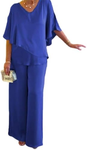 Womens Dressy Pants Suit Set Casual Loose Fit Flowy Summer Short Sleeve Two Piece Set Outfits Wedding