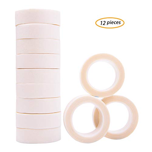 LABOTA 12 Rolls Individual Eyelash Tape White Paper Fabric Medical Tape for Eyelash Extension- 1.25CM x 9M