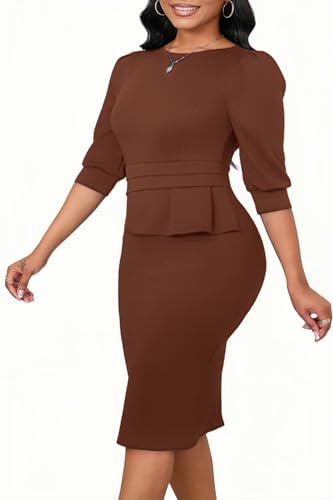 Image of ZVO Midi Dress for Women Pencil Dress Fashion Work Dress Elegant Church Dress High Waist Outfits