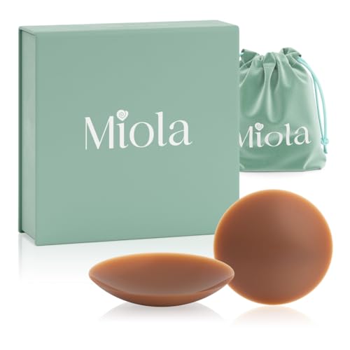 Image of Miola Nipple Covers for Women - Non-Adhesive, Reusable, Silicone, 60+ Wears | Medical Grade, Hypoallergenic, Body-Heat Grip, No Residue, Invisible, Waterproof, A-D+ Fit, 3 Shades, Travel Pouch Included