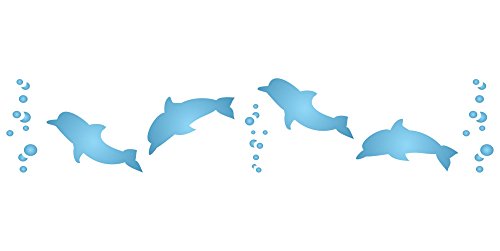 Mini Dolphins - 16.5 x 4cm - Reusable Sea Ocean Nautical Seashore Reef Wall Stencil Template