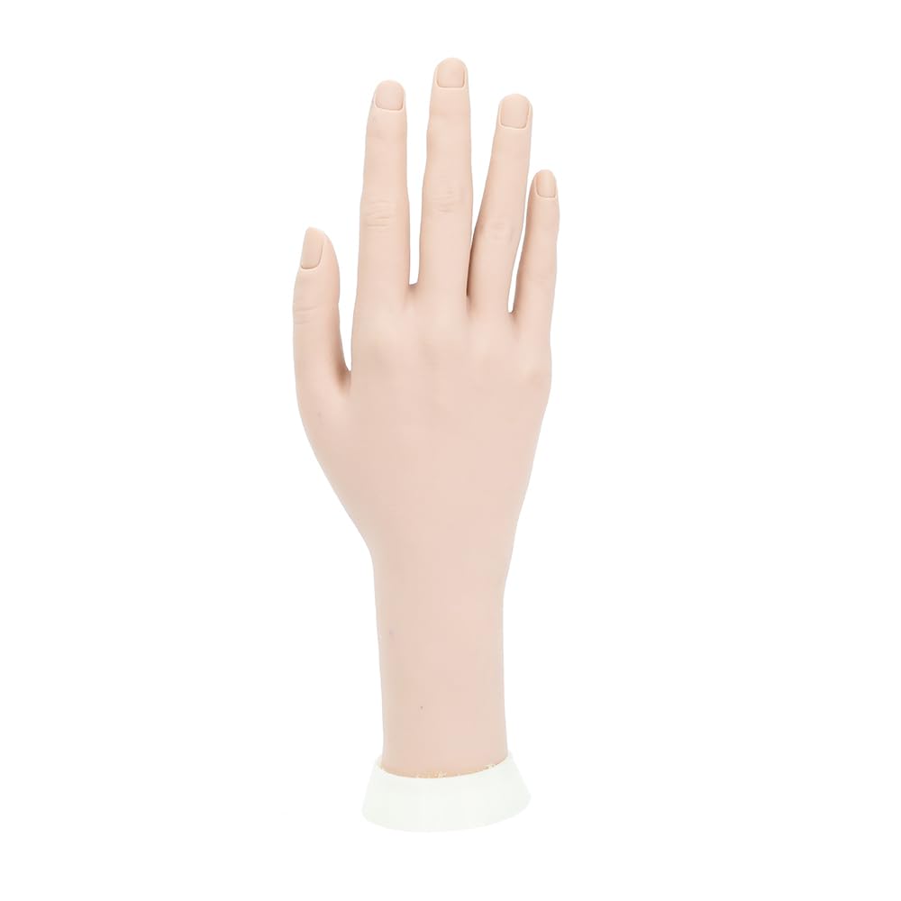 Manicure Practice Hands & Fingers Nail Hand Practice Model Flexible Movable Soft Plastic Hand for Fake Nail Art Starter Training(Right Hand) (Light skin color)