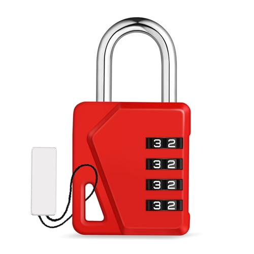 Image of ZHEGE Small Locker Lock Gym, 4 Digit Combo Lock with DIY Name Tag (Red) | White Number Padlock for School, Toolbox, Cabinet, Fence, Shed, Easy to Read