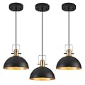 Haolaike 12 Inch Pendant Lights for Kitchen Island Matte Blacks Farmhouse Pendant Light fixtures Adjustable Height Dome Hanging Light for Dinning Room Bedroom Hallway,3 Packs