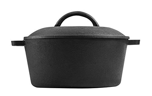 Mr. Butler Natural Pre-seasoned Cast Iron 10 Inch Dutch Oven with Lid, 5 L Capacity, Black