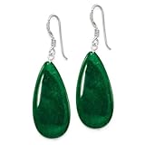 arete colgantes de plata de ley con forma de lágrima de jade verde pulido, Plata de ley, Jade