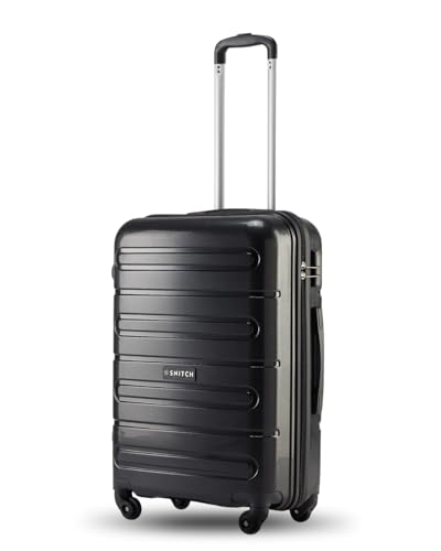 Image of SNITCH Loop Medium Size Black Polypropylene Hard Travel Suitcase - Suitcase Medium Size & Luggage with 4 Wheels, Secure Lock & Free Shoe Bag