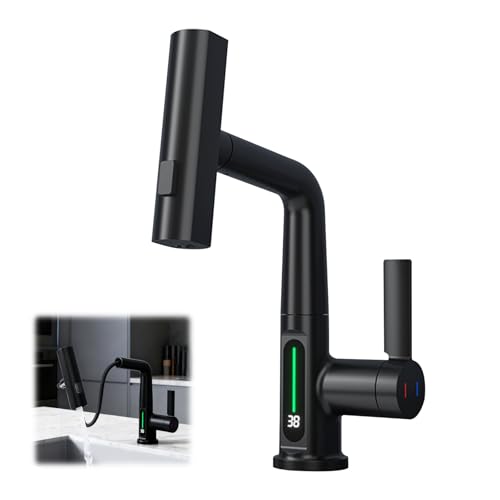 Robinet de Cuisine avec Douchette Extensible, Robinet Salle Bain Digital Affichage de la...