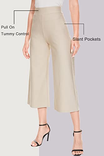 Tsful Wide Leg Pants For Women Trousers High Waisted Dress Pants Business Casual Summer Capris Stretch Pull On Work Slacks Beige #TOP1