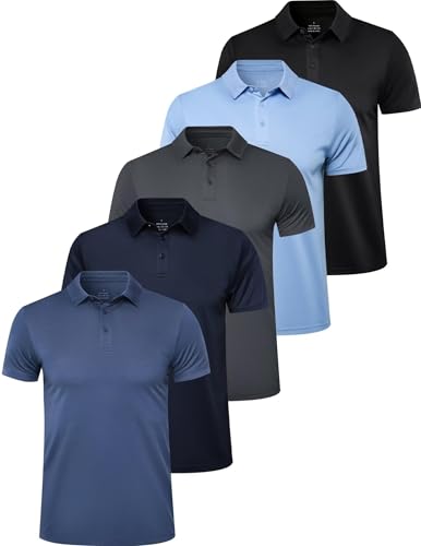 OYGSieg 5 Pack Mens Polo Shirt Short Sleeve Tactical Shirts Quick Dry Performance Golf Shirt Pique Jersey Outdoor Shirt
