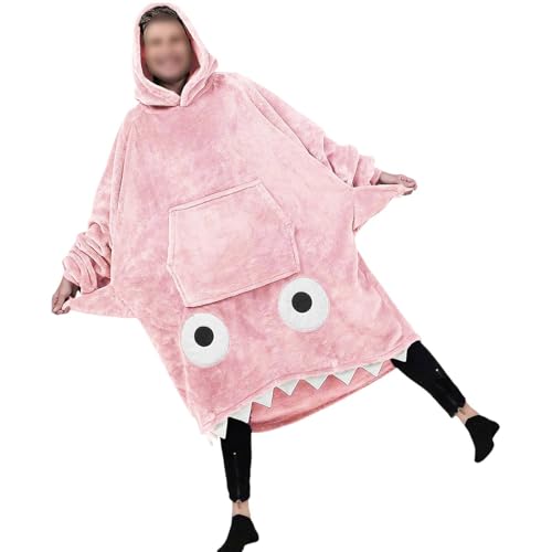 Generisch Pijama de hombre suelto con dibujos animados, diseño de tiburón, talla grande, informal, suave, bata con bolsillos, manta, pareja, albornoz largo, térmico, acogedor, O rosa., Talla única