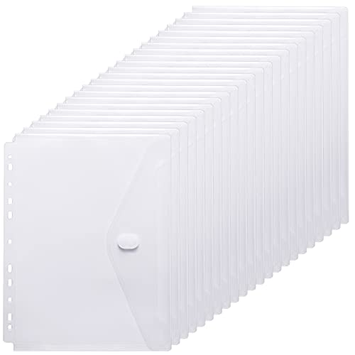 YoeeJob 11 Holes Semi Poly Envelope Pocket Insert Pages for Binders with Hook and Loop Closure Clear,Letter Size 15 Packs.