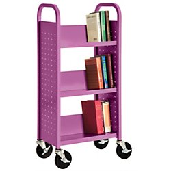 Sandusky Lee SL33017-31 Single Sided Sloped Shelf Book Truck, 14" Length, 18" Width, 46" Height, 3 Shelves, Grape Juice