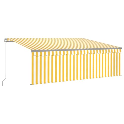 vidaXL Manual Retractable Awning - 4x3m Yellow & White, Durable Powder-Coated Aluminium Frame, UV & Water Patio Awning with Adjustable Height & Angle