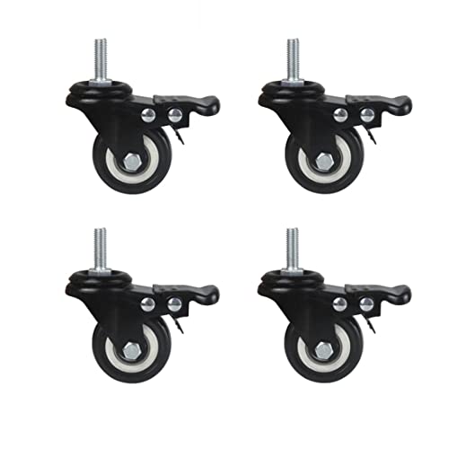 Image of 4Pcs 1.5 Inch Heavy Duty Caster Wheels Swivel Casters with Brake and M8 Threaded Stem, Loading 50kg /110lbs Black Rubber