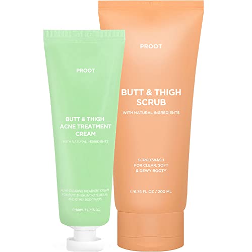 Proot Butt Acne Spot Treatment Cream (Tube Type) + Butt & Thigh Scrub Wash | Treatment Cream And Booty Scrub For Acne, Cellulite, Ingrown Hair, Bikini & Razor Bump | For All Skin Type… #TOP20