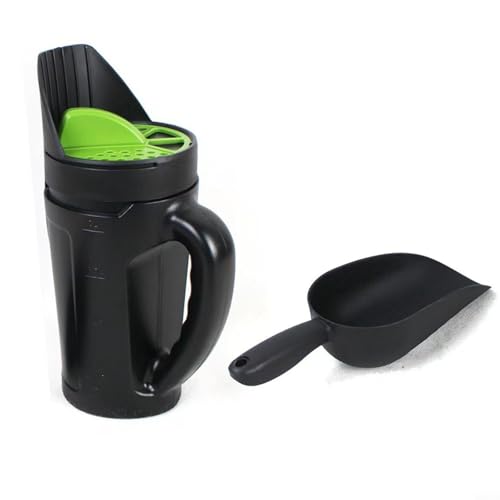 Tidgel Garden Salt Spreader for Lawn Care and Snow Ice Melting, Dual-Use Sowing Pot with Shovel for Vegetable, Black Green 2-Pack