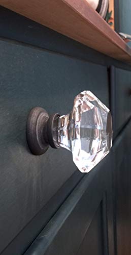 Rousso's Reproduction Two Asscher Cut Glass Large Pull Knobs—Two Inch Statement Size (Oil Rubbed Bronze Stem) #TOP7