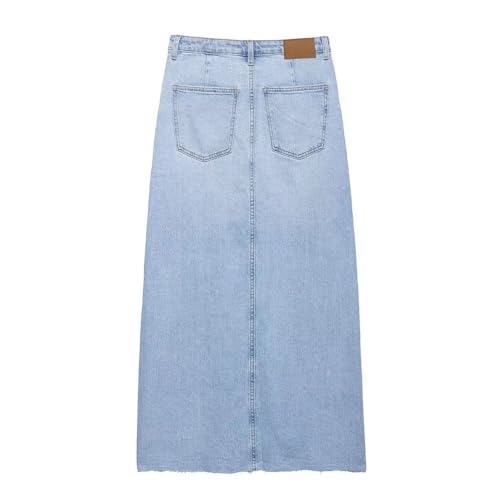 Women's Light Denim Sleeveless Button Front Vest and High Waisted Split Hem Maxi Skirt Set2