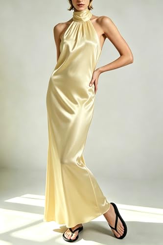 Image of Yiulangde Women's Backless Smocked Maxi Dress Sexy Spaghetti Strap Cut Out Flowy Beach Long Dress Vacation Casual Sundresses