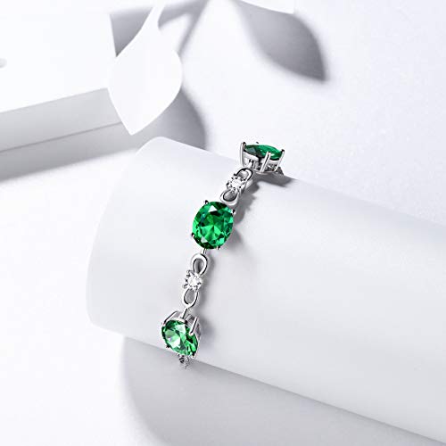 Aurora Tears May Birthstone Bracelet Women 925 Sterling Silver Link Bracelets Round Birthstones Created Emerald Green Crystal May. Birth Stone Jewelry Girls Birthday Gift Anniversary Present Db0112G #TOP2