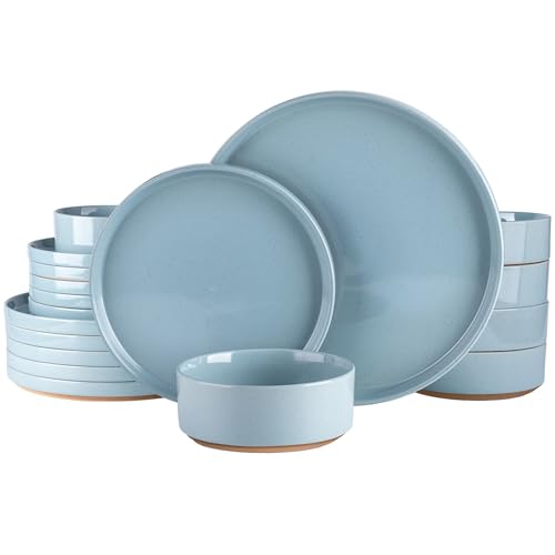 Image of AmorArc Ceramic Dinnerware Set for 6 | Speckled Stoneware Plates and Bowls with Rustic Terracotta Underside| Scratch Resistant,Dishwasher & Microwave Safe Dishes Sets- 18pcs Blue