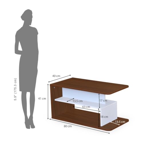 Image of Nilkamal Sara Wooden Center Table | Coffee Table with 1 Surface Top and Open Mid-Shelf | Engineered Wood | Tea Table for Home, Living Room, Office | Classic Walnut and White | DIY(Do It Yourself)