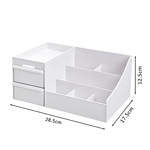 ALOXE Cosmetic Organizer Box Drawers Storage Plastic Stationary Box | Make Up Organiser for Women (White)