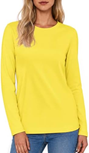 TACVASEN Langarmshirt Damen Baumwolle Langarm Tshirt Rundhals Basic Shirt | Langarmshirt Baumwolle Damen,Rundhals Shirt,Longsleeve Shirt Cotton,Regular Fit Tshirt,Herbst,Atmungsakt