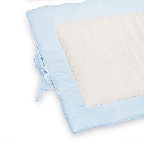 Acolchoado Pillow Top Berço Bebê e Colchonete Portátil 2 em 1 Percal Azul e Sherpa Palha