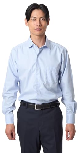 [ユナイテッドアローズ グリーンレーベル リラクシング] コットン ヘリンボーン ワイドカラー ドレスシャツ -形態安定- 31111360001 7170 LT.BLUE(71) L(41cm)