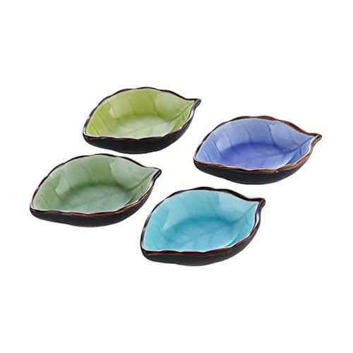 Yvxotrxnk Set di 4 piatti in ceramica a forma di foglia, per salsa di soy, vinegar, sushi wasabi, salse stagionate, appetitosi e piatti da cucina (4 pezzi)