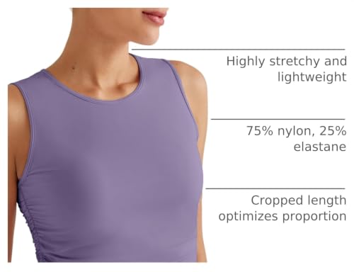 Image of G4Free Skimetic Workout Tank Tops for Women Side Ruched Sleeveless High Neck Crop Top Summer Athletic Gym Shirts