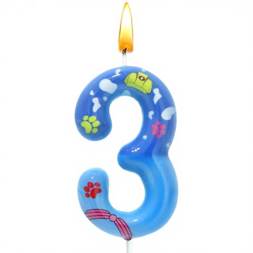 Vela Paw Dog 3 anos, vela número 3 Paw Dog, velas de aniversário, velas para bolo, decoração temática, Cake Topper, meninos e meninas, aniversários de crianças, festa de casamento, Baby Shower