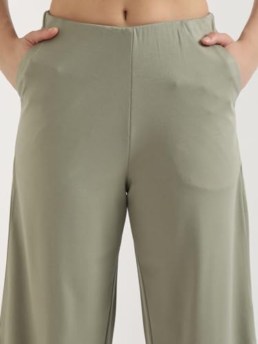 Image of SAADAA Palazzo Pants for Women Half-Elasticated Waistband | Palazzo for Women in Airy Linen Fabric | Regular Fit Mid Rise Waist & Deep Pockets | Versatile Formal & Casual Wear |