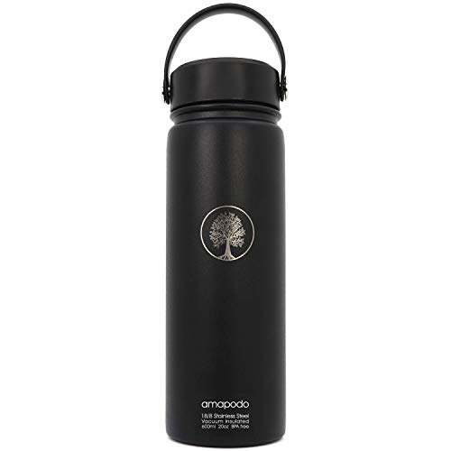 Amapodo - Botella de acero inoxidable, aislada, 600 ml, para bicicleta, camping, bicicleta, fitness, niños, exterior, escuela, deporte