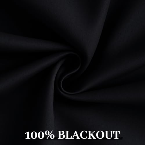 Yakamok 100% Blackout Curtains Black Room Darkening Thermal Insulated Window Curtain with 2 Thick Layers-Set of 2 Panels Grommet Top Drapes for Bedroom Living Room 52 Inches by 63 Inches Length