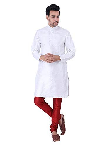 Image of HUZUR Men's Silk Solid Straight Long Kurta Pyjama Set| Ethnic Wear