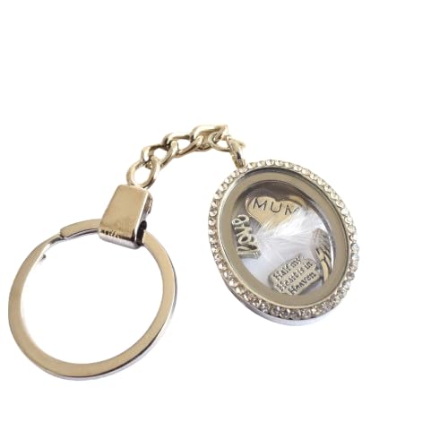 CharmedMemories Mum Memorial Keyring. Floating Memory Locket Keychain. Memorial Keychain. Real White Feather. Handbag Charm
